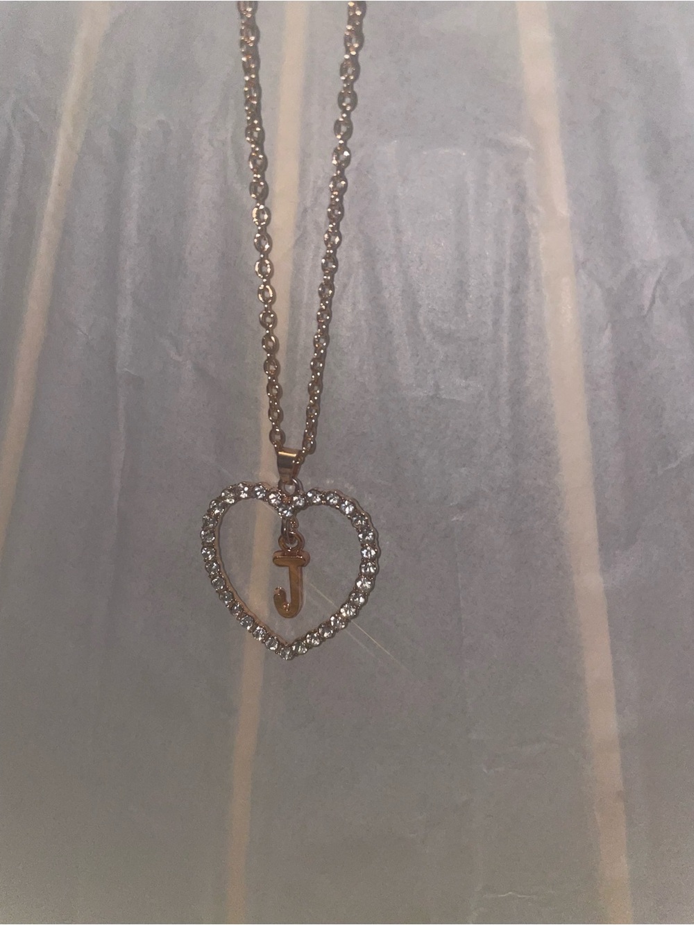 Gold Heart Pendant Necklace with Crystal Accents and Initial J